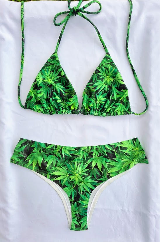 Lucky Bums™ 'High Tide Herb Temptress' Bikini- Hipster Swimwear Bottom & Triangular Top